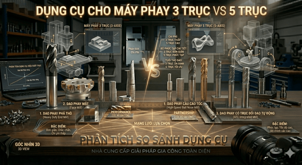 Phay 3 trục vs 5 trục nên chọn loại nào